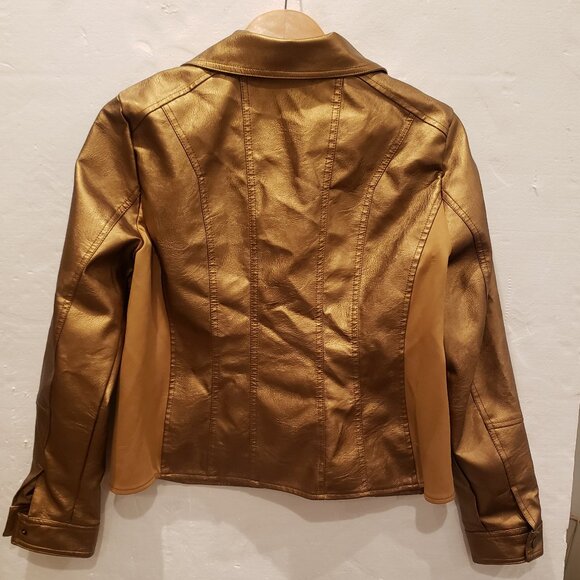 Baccini Bronze Gold Faux Leather Moto Biker Jacket Womens Large - Picture 6 of 10